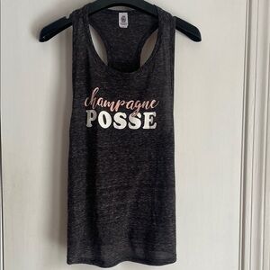 Charcoal Muscle Tank with Graphic Champagne Posse" Print